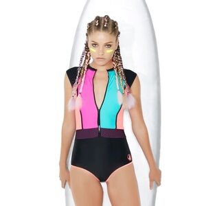 Body Glove colour block zip front surfer girl one piece swimsuit size medium
